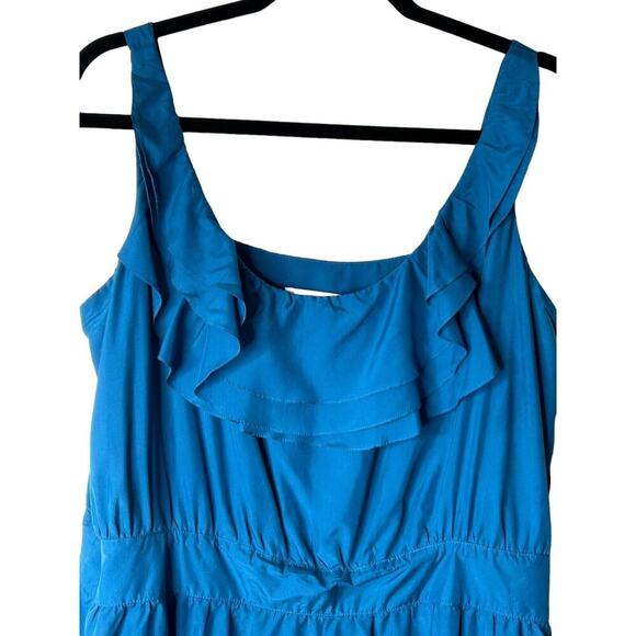 Ann Taylor Loft Dress Women Size 14 Blue Silk Sleeveless Ruffle Mini Fit N Flare - Picture 2 of 12